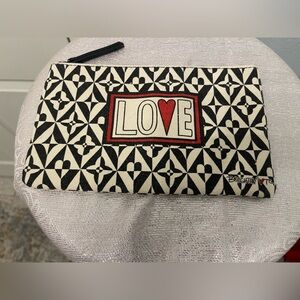 Brighton Geometric Black and White Pouch with Red Heart
